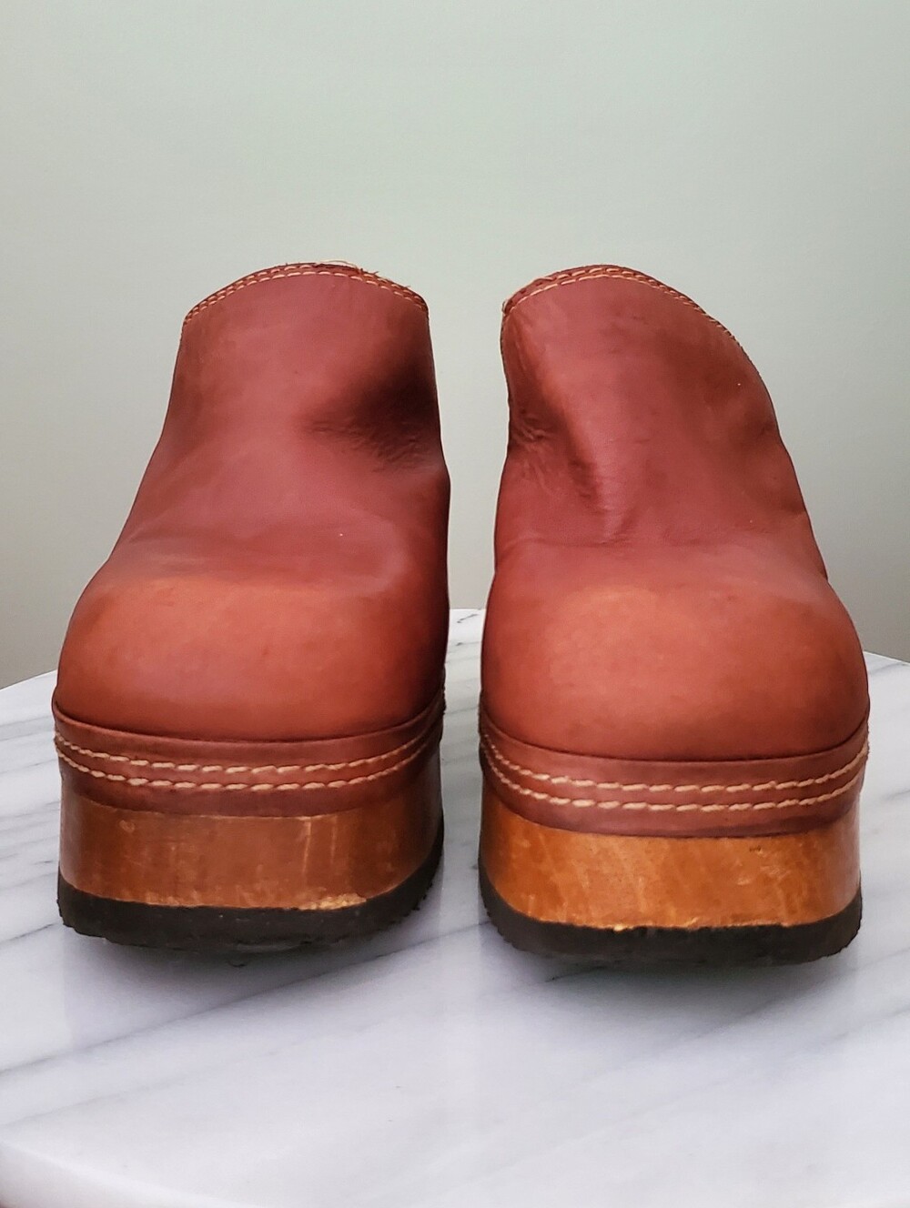 Vintage Candie's Iconic Wooden Platform Leather Mule Clogs - Picture 6 of 13